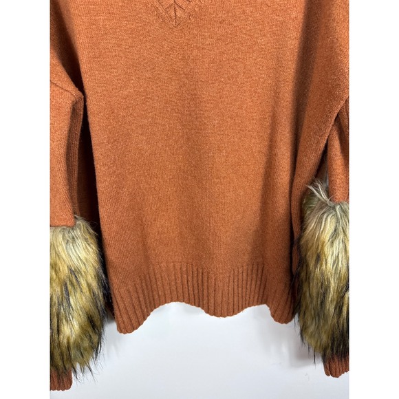 NAADAM Wool Cashmere Sweater Faux Fur Cuff Copper‎ Brown Women Size Large - Picture 6 of 8